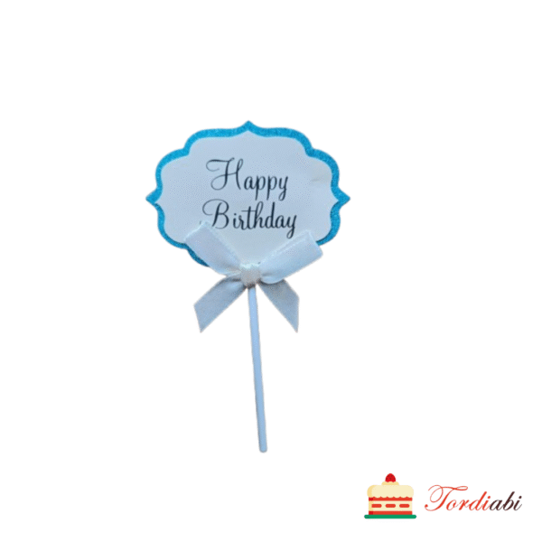 Tordi või tassikoogi topper - Happy Birthday, helesinise servaga