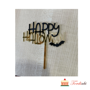 Halloweeni topper nahkhiirega HAPPY HALLOWEEN/ kuldne ja must  9,5 x 10,5 cm
