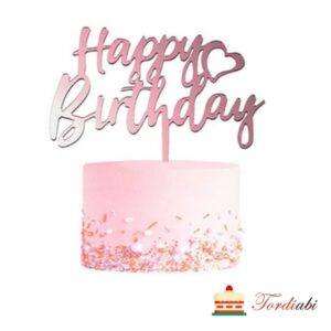 Tordiabi topper Happy Birthday roosa kirjatähtedega südametega