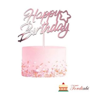 Tordiabi topper Happy Birthday roosa viisnurgaga