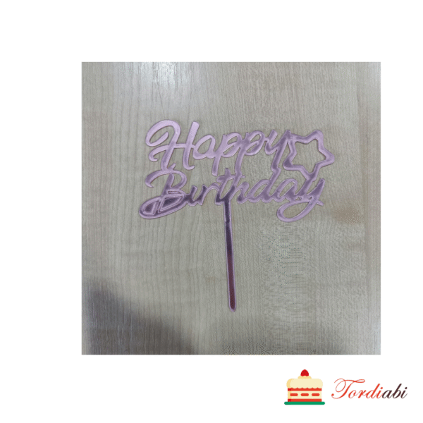 Tordi topper - Happy Birthday viisnurgaga, kirjatähtedega, läikiv roosa