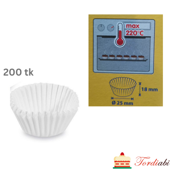 Tordiabi mini-muffinivormid 200 tk 18x25 valged