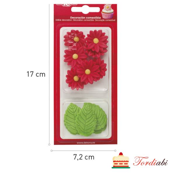 Tordiabi suhkrudekoorid punased lilleõied ja rohelised lehed