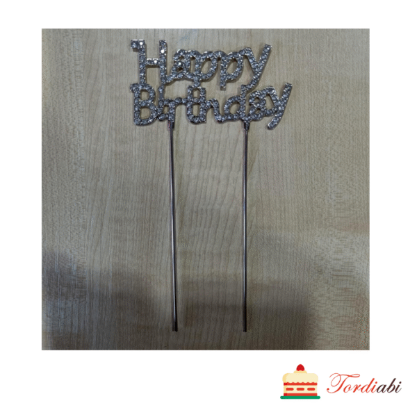 Tordi topper Happy Birthday metallist, sädelevate kristallidega