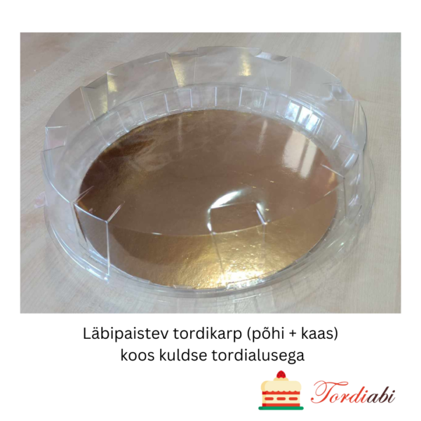 Tordiabi läbipaistev tordikarp 28 cm kuldse alusega