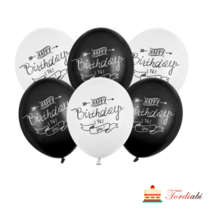 Tordiabi õhupallid Happy Birthday mustad ja valged