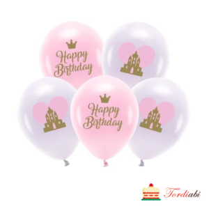Tordiabi roosad õhupallid happy birthday krooniga 6 tk eco