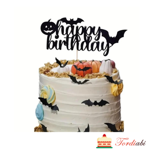 Tordiabi Halloweeni topper Happy birthday nahkhiirtega