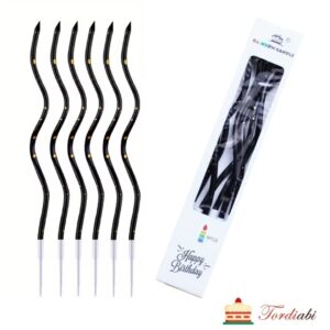 Tordiabi mustad kõverad tordiküünlad kuldsete täpikestega